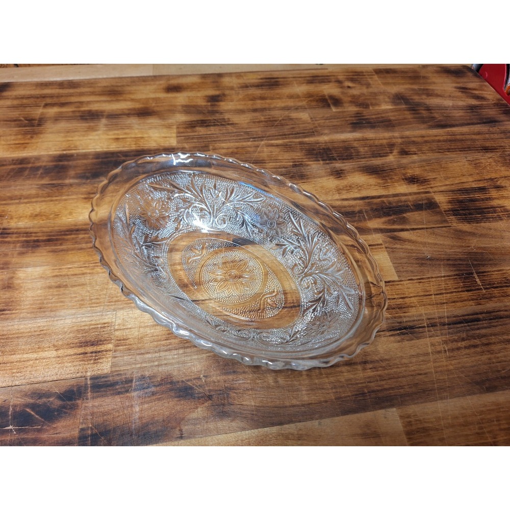Vintage Indiana Glass Tiara Clear Pressed Glass Sandwich Pattern‎ Oval Bowl